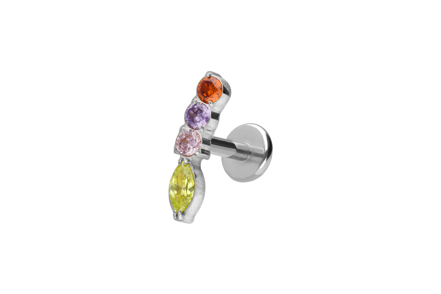 Titan Labret Piercing mit Push Fit BUNTER KRISTALLBOGEN